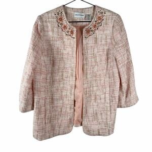 Alfred Dunner Pink Jeweled Blazer Jacket Tweed 3/4 Sleeve Beaded Career Size 10